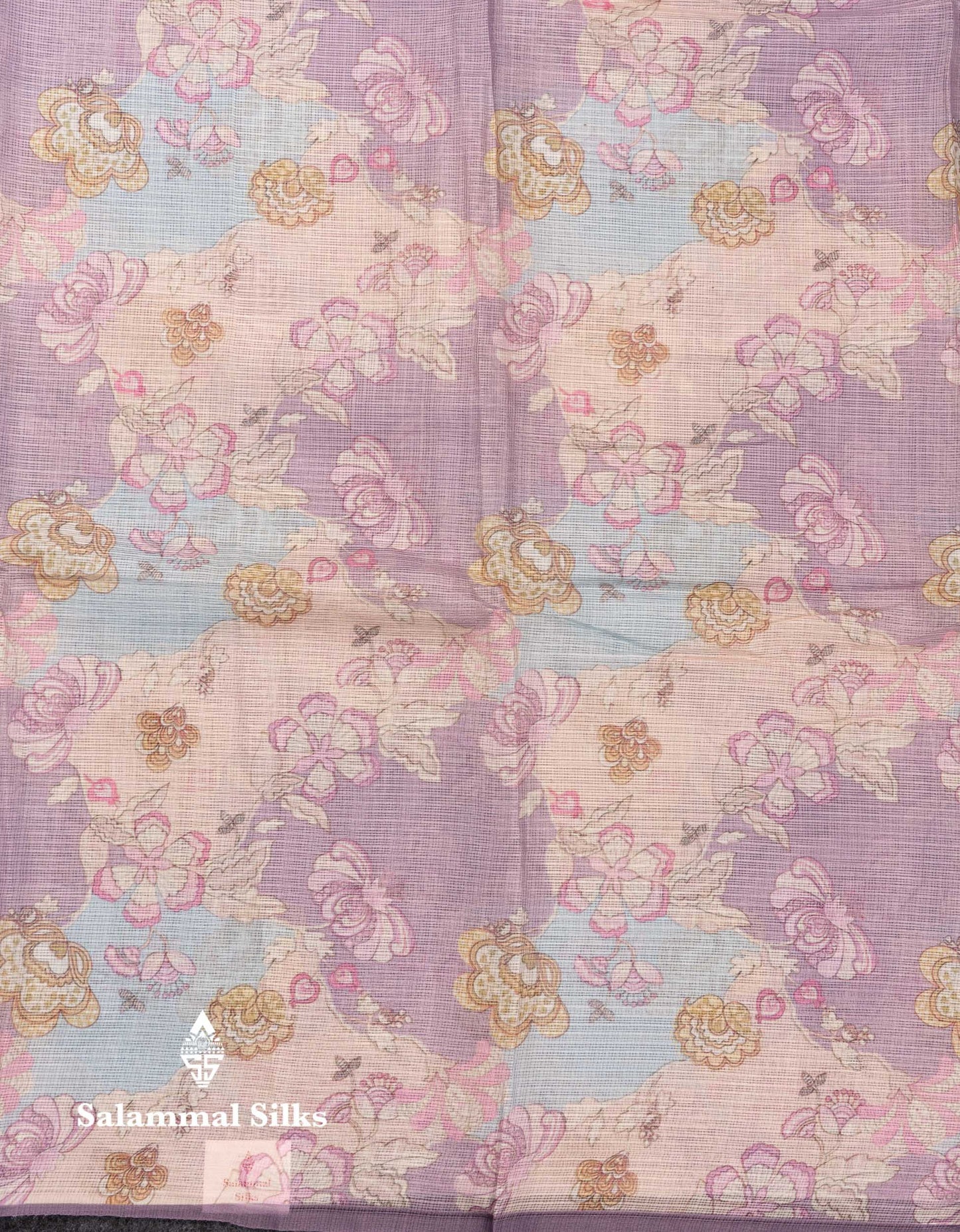 Beautiful Multicolour Kota Cotton Mix Fancy Saree With Contrast Pastel Violet Butta Blouse
