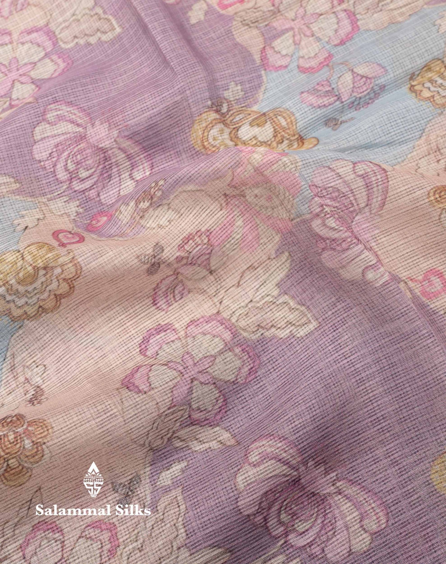 Beautiful Multicolour Kota Cotton Mix Fancy Saree With Contrast Pastel Violet Butta Blouse