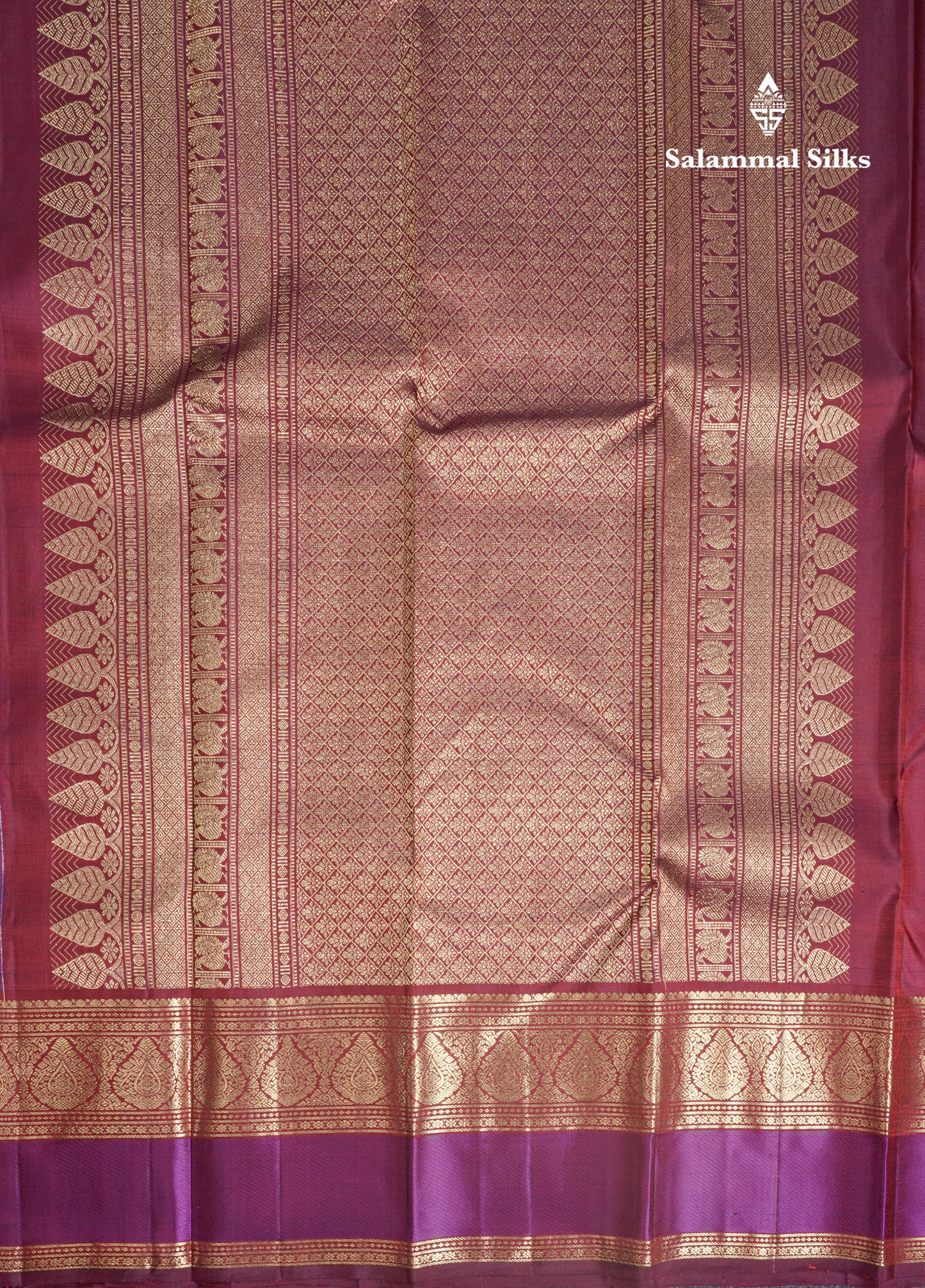 Dual Tone Purple Pure Kanjivaram Silk Saree With Contrast Maroon Traditional Border