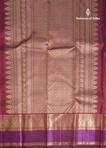 Dual Tone Purple Pure Kanjivaram Silk Saree With Contrast Maroon Traditional Border