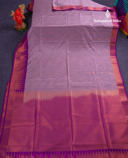 Beautiful Parrot Green Jute Semi Soft Silk Saree With Contrast Dark Purple Temple Border