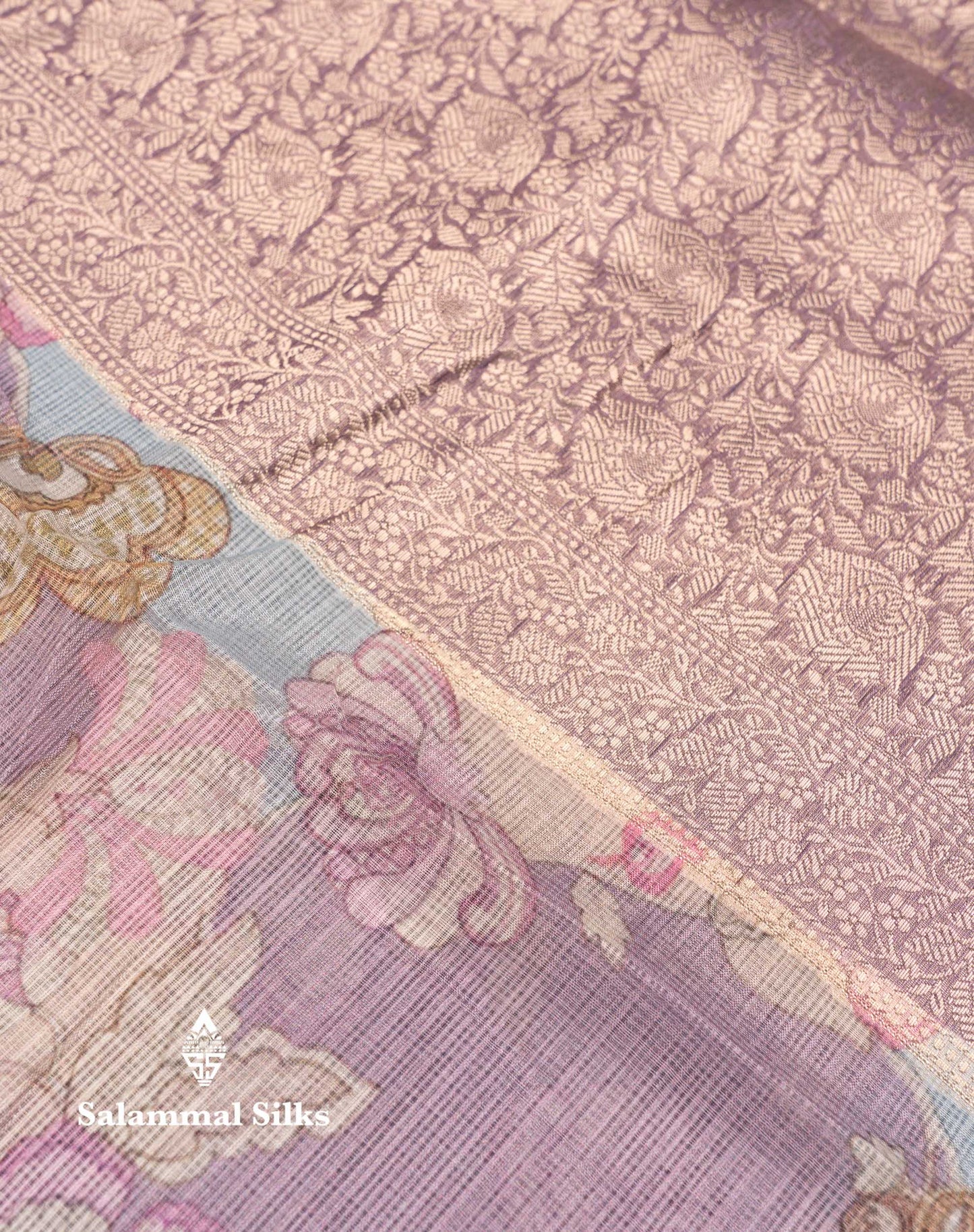 Beautiful Multicolour Kota Cotton Mix Fancy Saree With Contrast Pastel Violet Butta Blouse