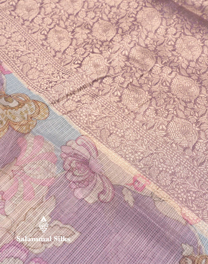 Beautiful Multicolour Kota Cotton Mix Fancy Saree With Contrast Pastel Violet Butta Blouse