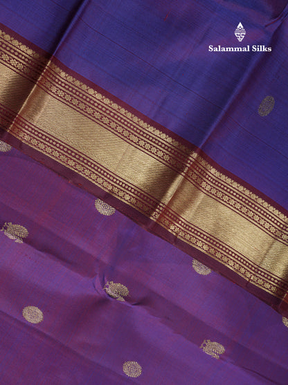 Dual Tone Purple Pure Kanjivaram Silk Saree With Contrast Maroon Traditional Border