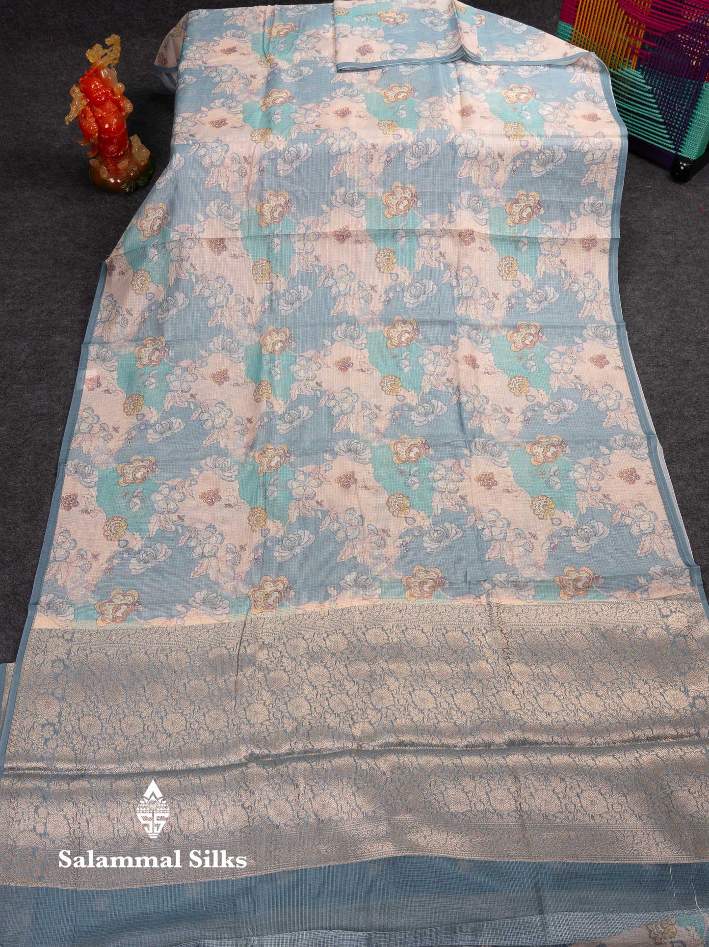 Beautiful Multicolour Kota Cotton Mix Fancy Saree With Contrast Pastel Violet Butta Blouse