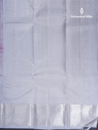 Light Violet Pure Kanjivaram Silk Saree With Contrast Silver Border