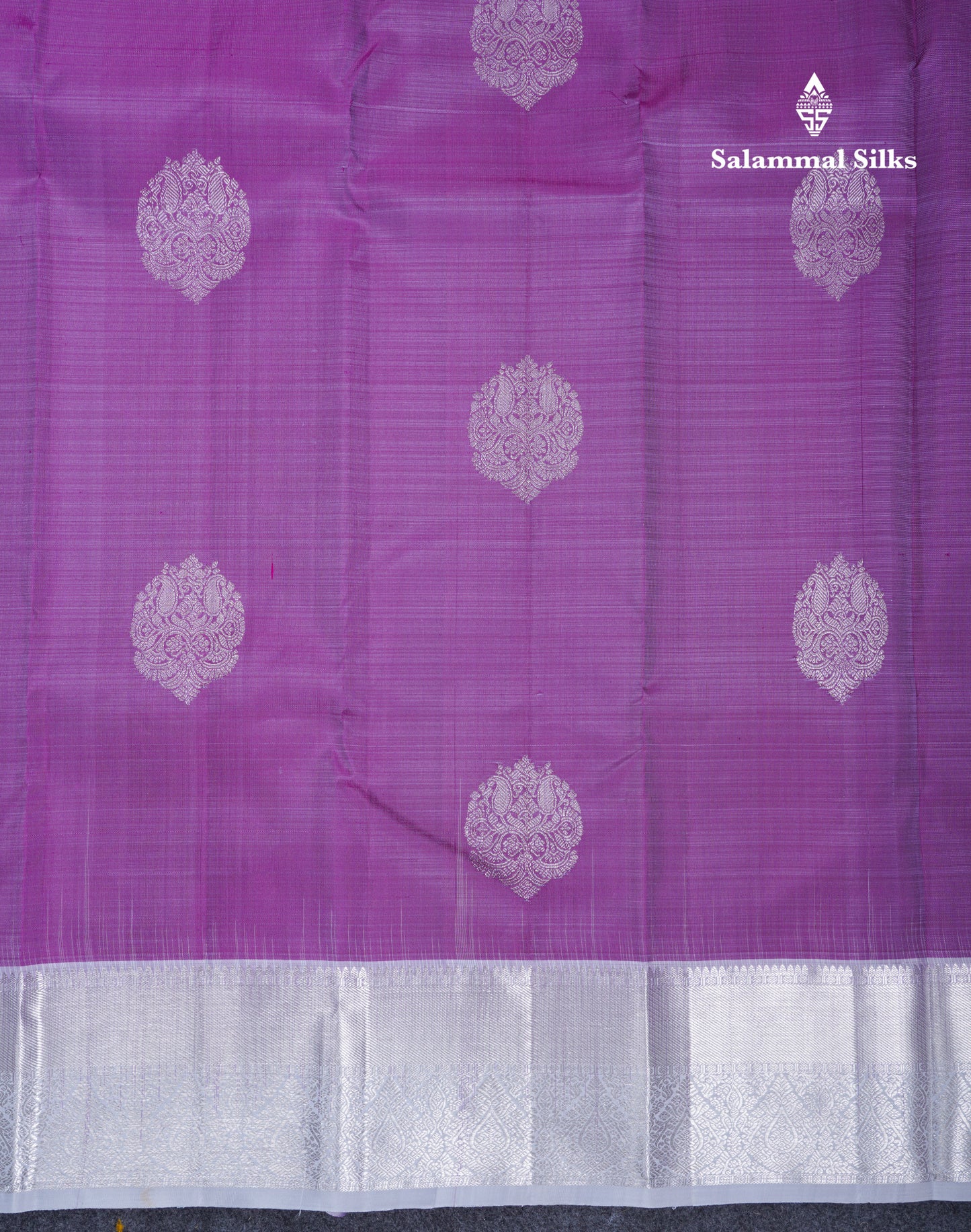 Light Violet Pure Kanjivaram Silk Saree With Contrast Silver Border