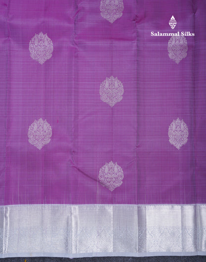 Light Violet Pure Kanjivaram Silk Saree With Contrast Silver Border