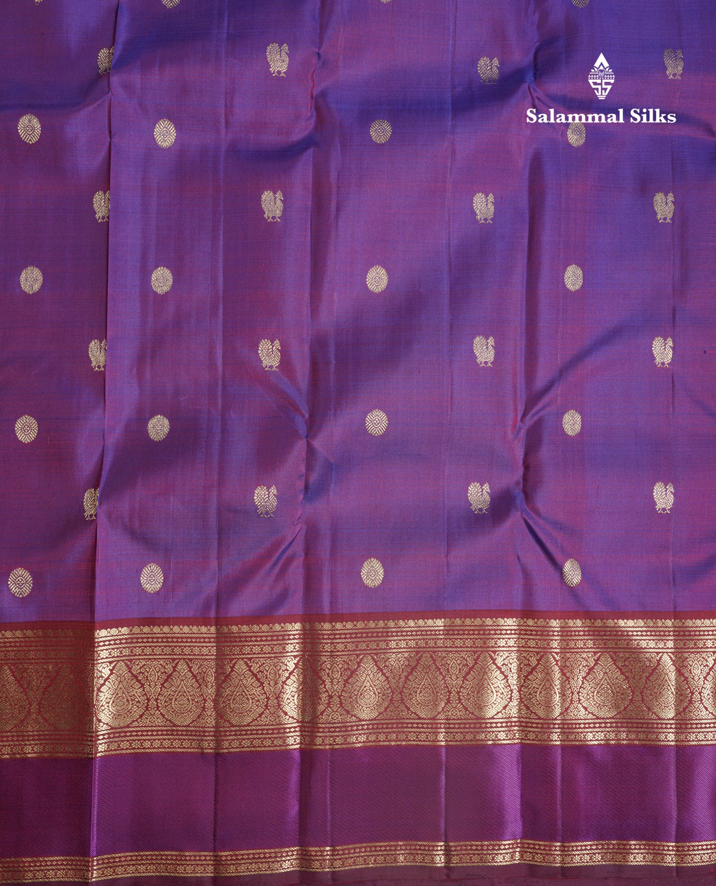 Dual Tone Purple Pure Kanjivaram Silk Saree With Contrast Maroon Traditional Border