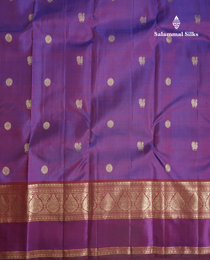 Dual Tone Purple Pure Kanjivaram Silk Saree With Contrast Maroon Traditional Border