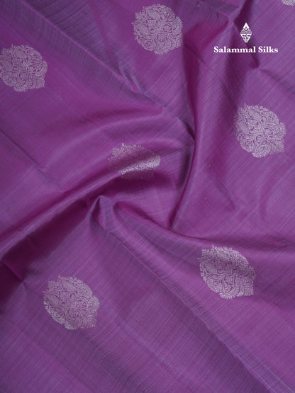 Light Violet Pure Kanjivaram Silk Saree With Contrast Silver Border
