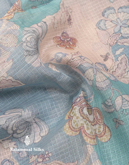 Beautiful Multicolour Kota Cotton Mix Fancy Saree With Contrast Pastel Violet Butta Blouse