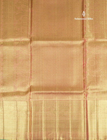 Beautiful Pink Tissue Plain Pure Kanjivaram Silk Saree (2G) Zari With Self Border