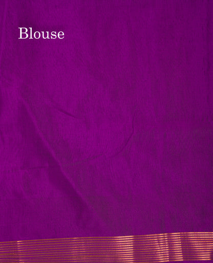 Beautiful Parrot Green Jute Semi Soft Silk Saree With Contrast Dark Purple Temple Border