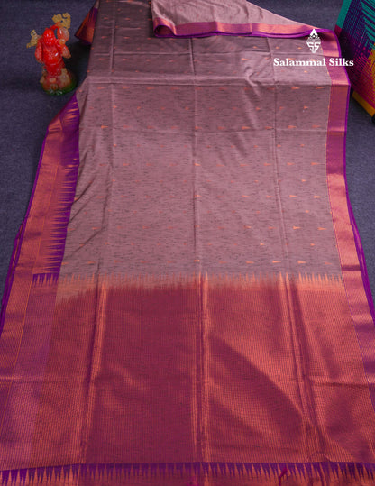 Beautiful Parrot Green Jute Semi Soft Silk Saree With Contrast Dark Purple Temple Border