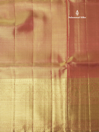Beautiful Pink Tissue Plain Pure Kanjivaram Silk Saree (2G) Zari With Self Border
