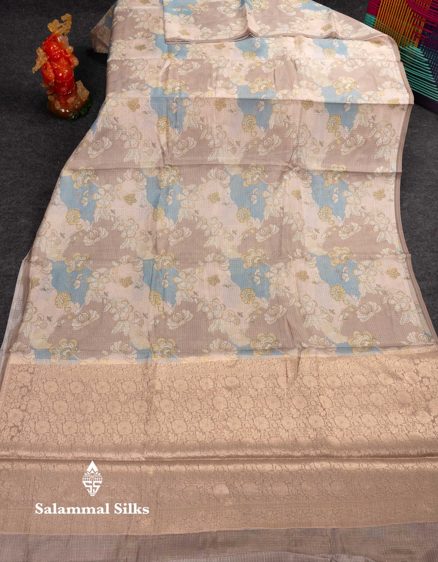 Beautiful Multicolour Kota Cotton Mix Fancy Saree With Contrast Pastel Violet Butta Blouse
