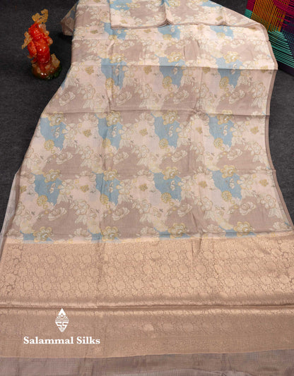 Beautiful Multicolour Kota Cotton Mix Fancy Saree With Contrast Pastel Violet Butta Blouse