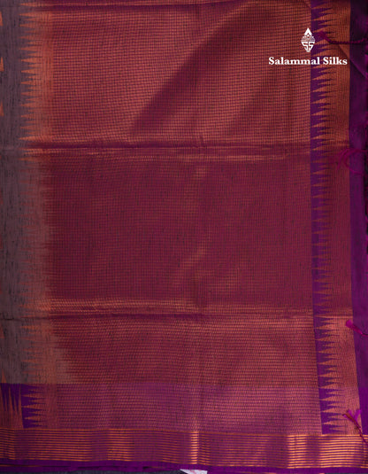 Beautiful Parrot Green Jute Semi Soft Silk Saree With Contrast Dark Purple Temple Border