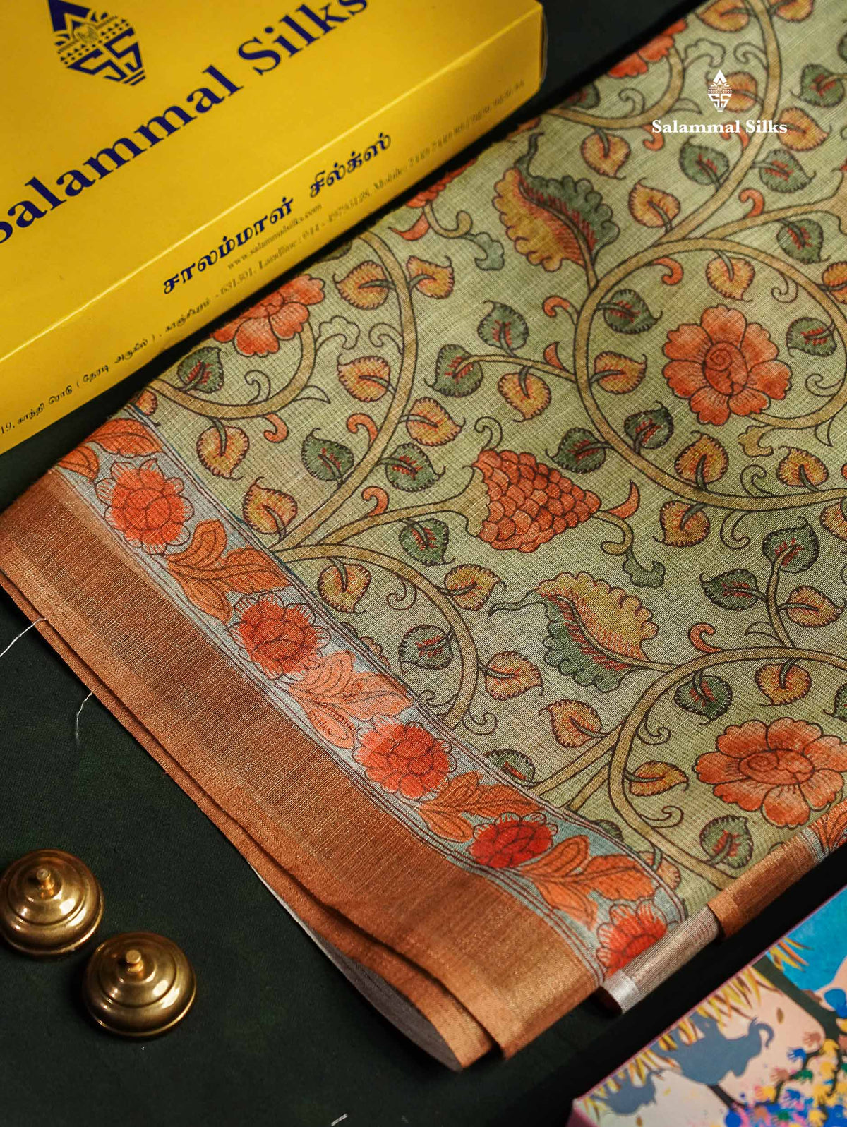 Beautiful Grey Fancy Kota Mix Tissue Saree With Contrast Elaichi Green Blouse