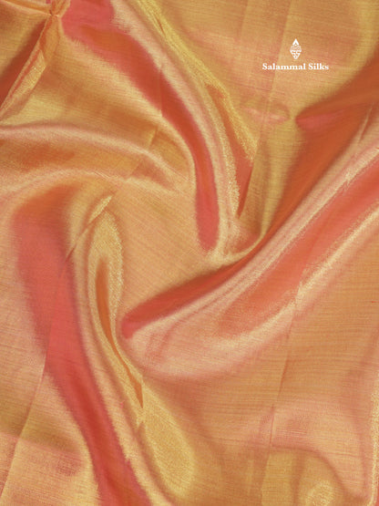 Beautiful Pink Tissue Plain Pure Kanjivaram Silk Saree (2G) Zari With Self Border