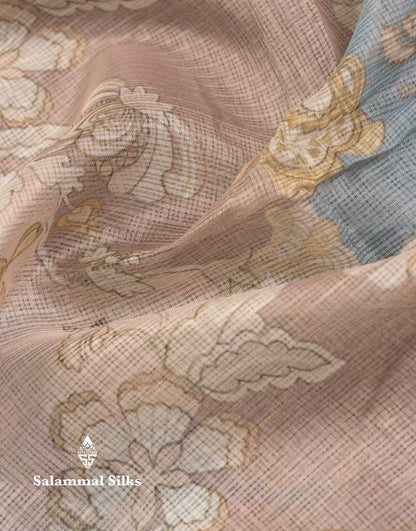 Beautiful Multicolour Kota Cotton Mix Fancy Saree With Contrast Pastel Violet Butta Blouse