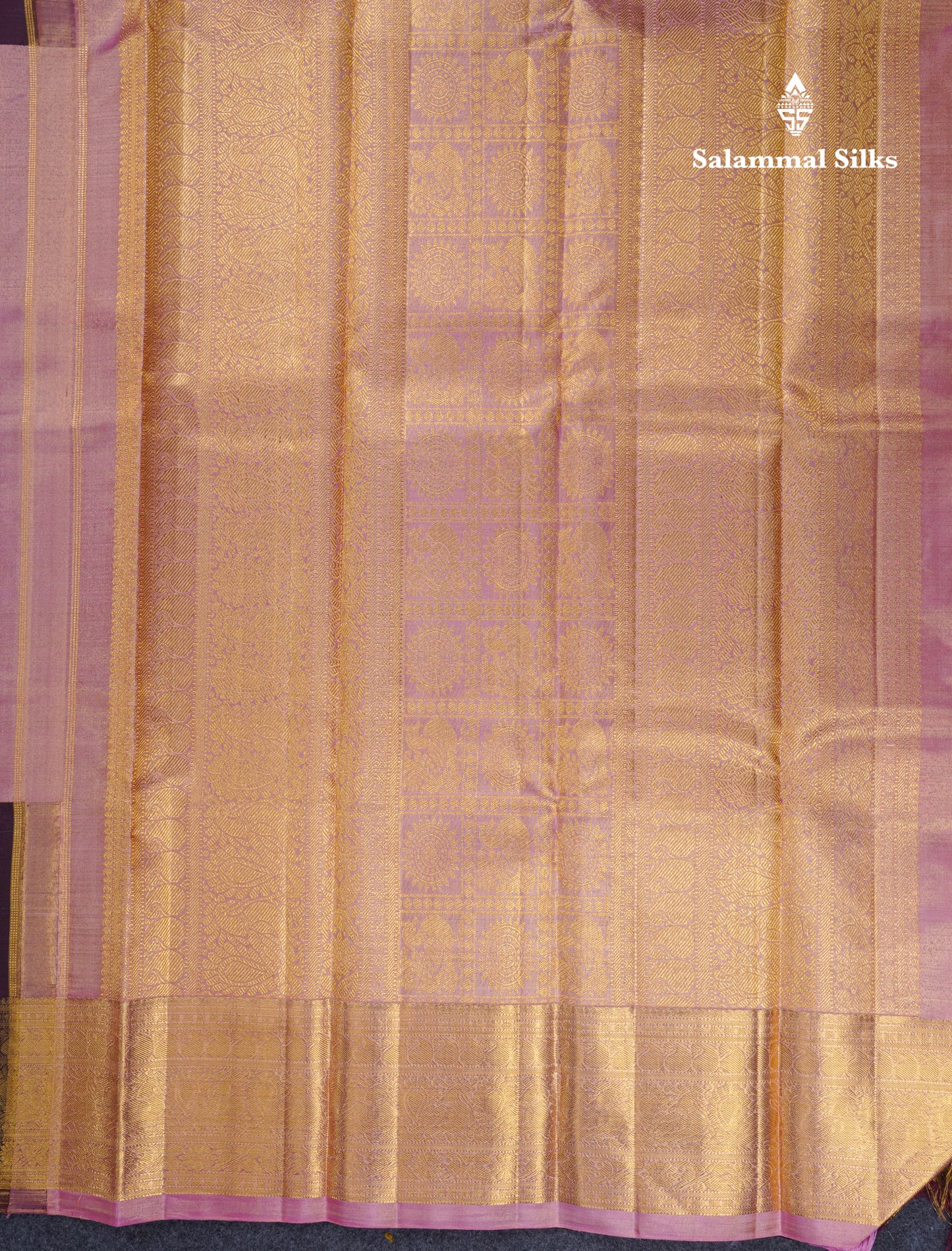 Korvai Beautiful Baby Pink Tissue Plain Pure Kanjivaram Silk Saree With Contrast Brown Traditional Long Border