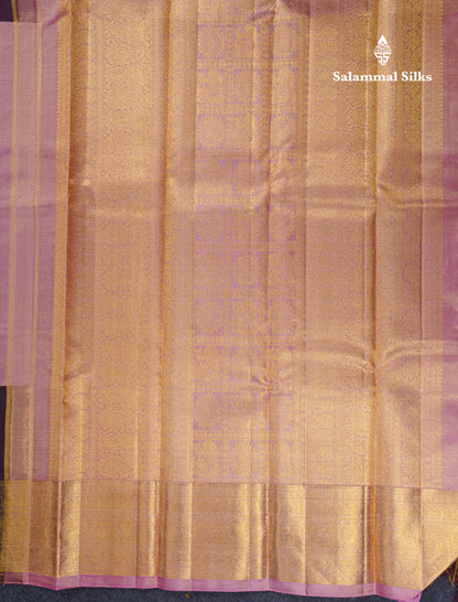 Korvai Beautiful Baby Pink Tissue Plain Pure Kanjivaram Silk Saree With Contrast Brown Traditional Long Border