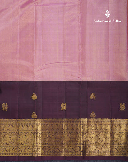 Korvai Beautiful Baby Pink Tissue Plain Pure Kanjivaram Silk Saree With Contrast Brown Traditional Long Border
