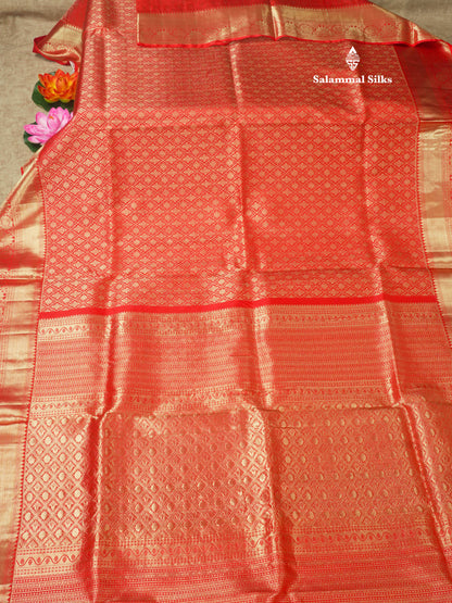 Chilly Red Bridal Pure Kanjivaram Silk Saree With Self Border