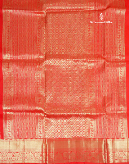 Chilly Red Bridal Pure Kanjivaram Silk Saree With Self Border