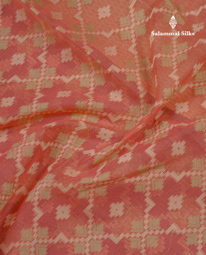Pinkish Peach Thread Work Kota Saree With Fancy Border
