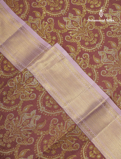 Beautiful Light Chocolate Bridal 2G Pure Kanjivaram Silk Saree With Contrast Light Pink Traditional Evening Morning Border