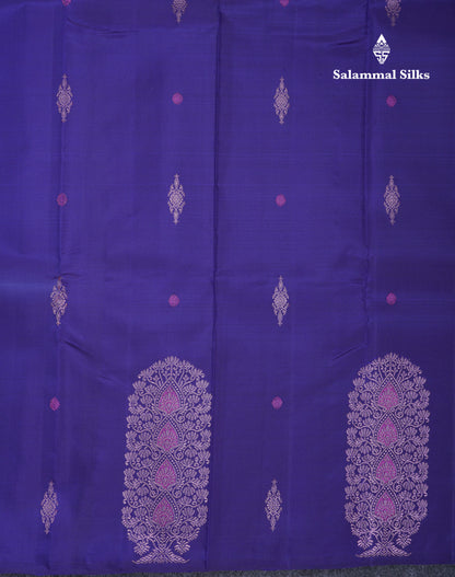 Beautiful Violet Fancy Pure Kanjivaram Silk Saree With Contrast Sea Green Blouse