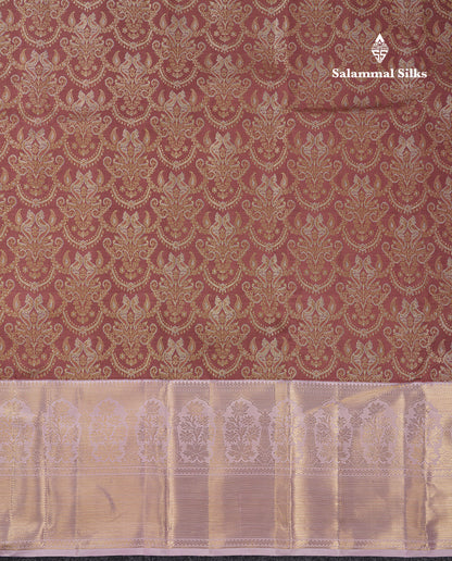 Beautiful Light Chocolate Bridal 2G Pure Kanjivaram Silk Saree With Contrast Light Pink Traditional Evening Morning Border