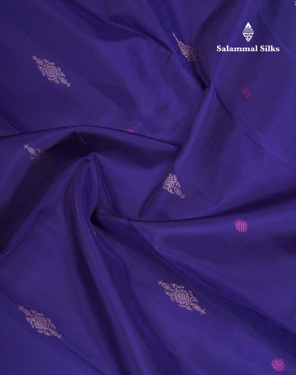 Beautiful Violet Fancy Pure Kanjivaram Silk Saree With Contrast Sea Green Blouse