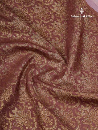 Beautiful Light Chocolate Bridal 2G Pure Kanjivaram Silk Saree With Contrast Light Pink Traditional Evening Morning Border
