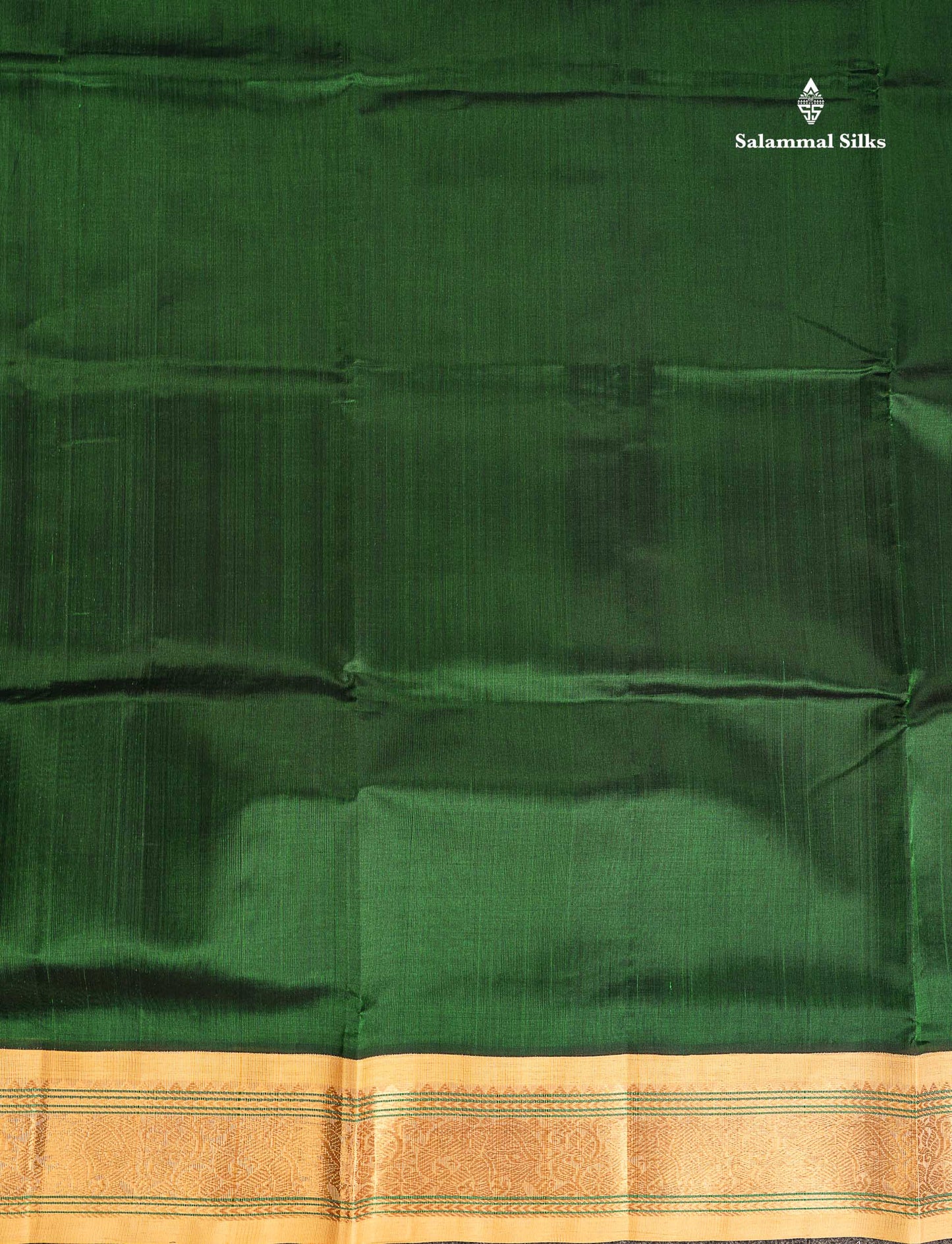 Pure Silk Cotton Saree - Bottle Green Plain Along With Contrast Cream Sandal Traditional Border