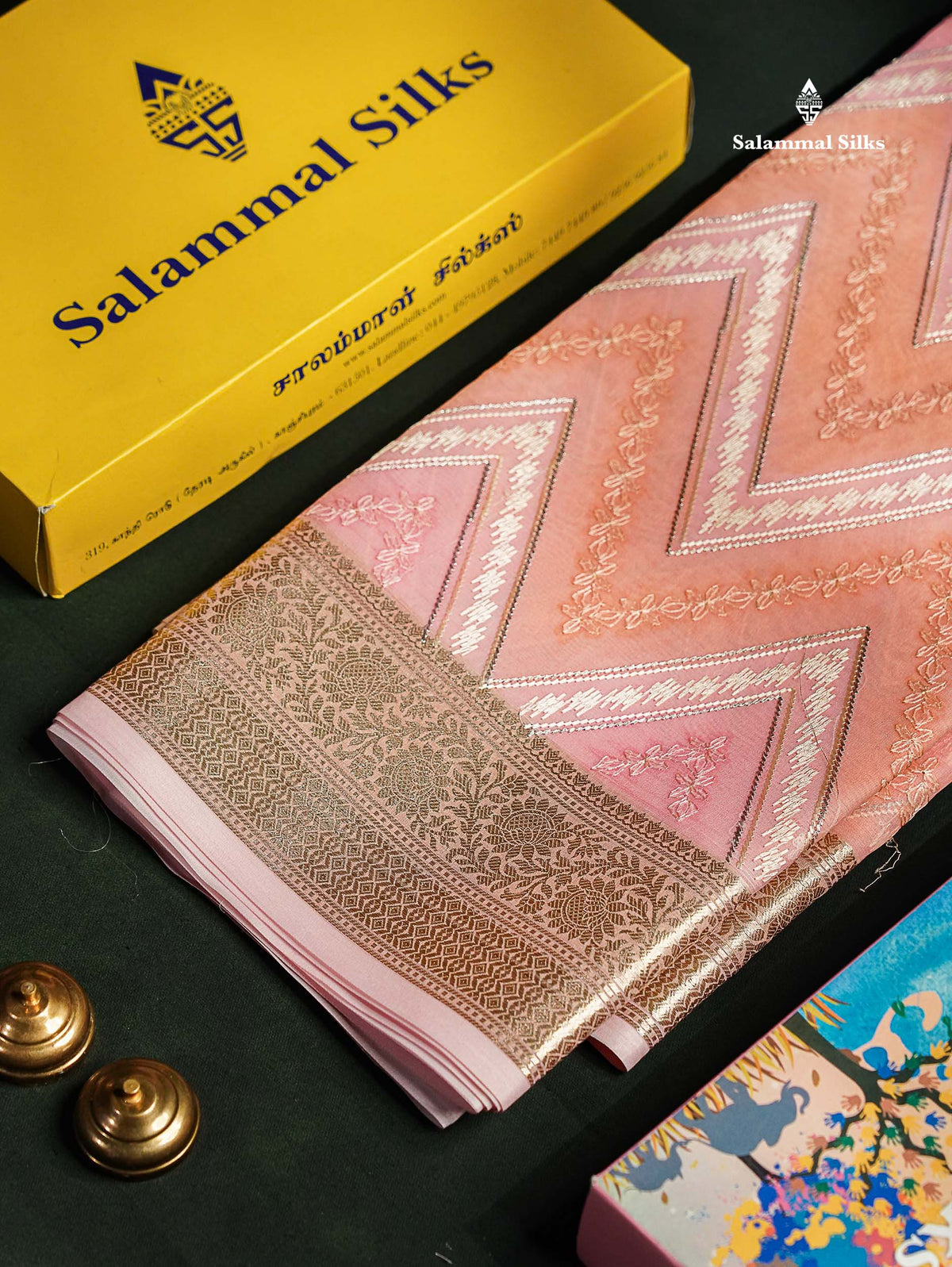 Semi Organza -  Multi Colour Zig-Zag Thread Work  Fancy Saree With Traditional Border