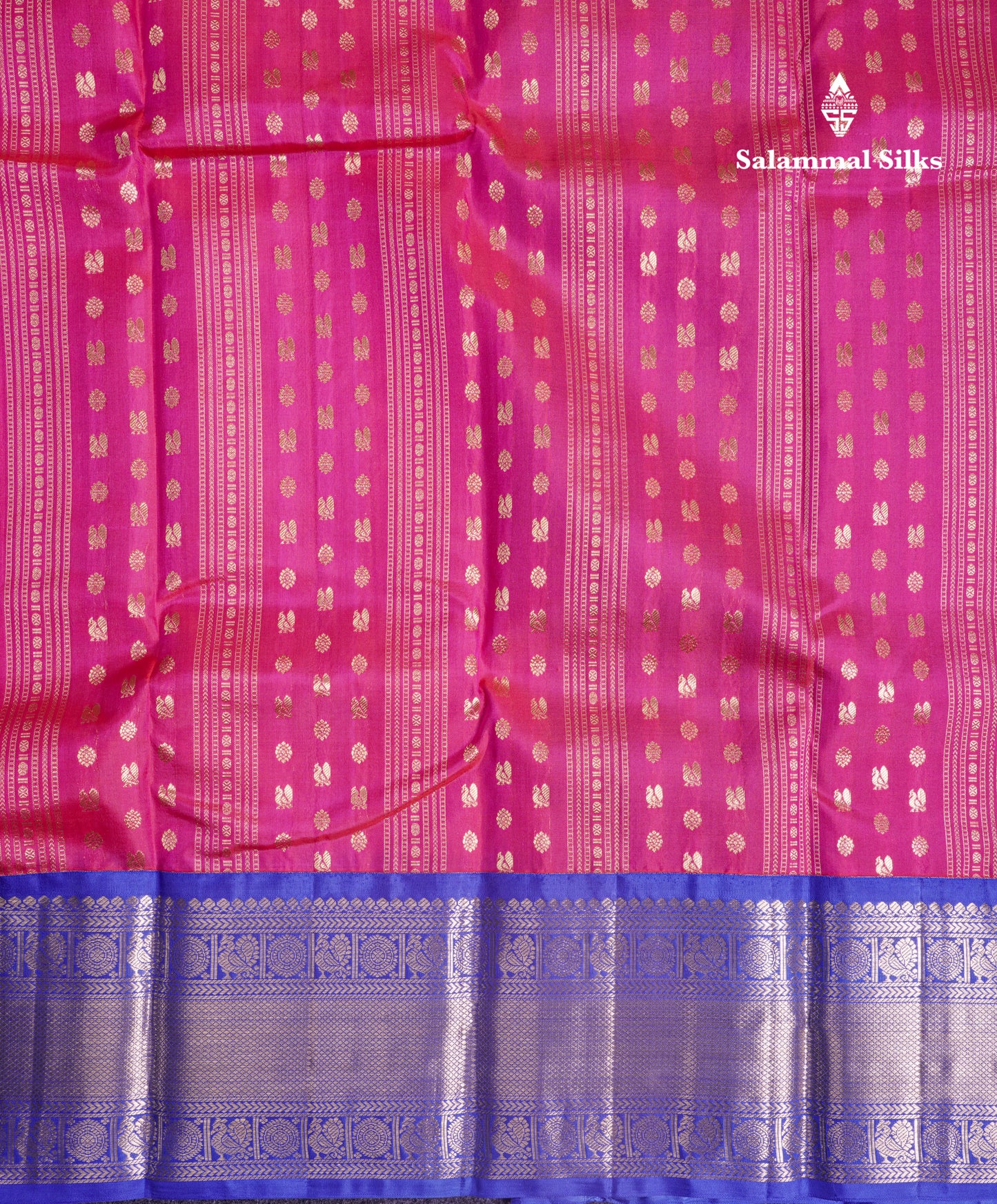 Pink Pure Kanjivaram Silk Saree With Contrast Royal Blue Traditional Border