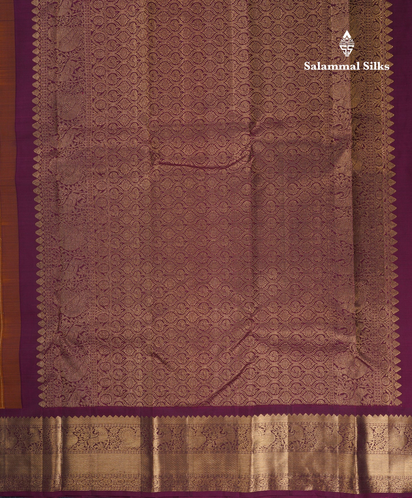 Brown Zari Checks Pure Kanjivaram Silk Saree With Contrast Magenta Traditional Border