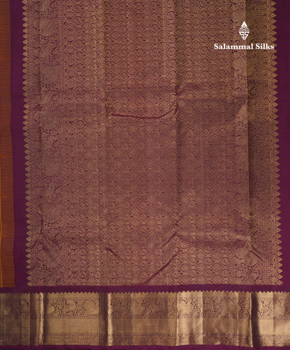 Brown Zari Checks Pure Kanjivaram Silk Saree With Contrast Magenta Traditional Border