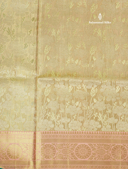 Sandal Tissue Bridal Pure Kanjivaram Silk Saree With Contrast Peach Border