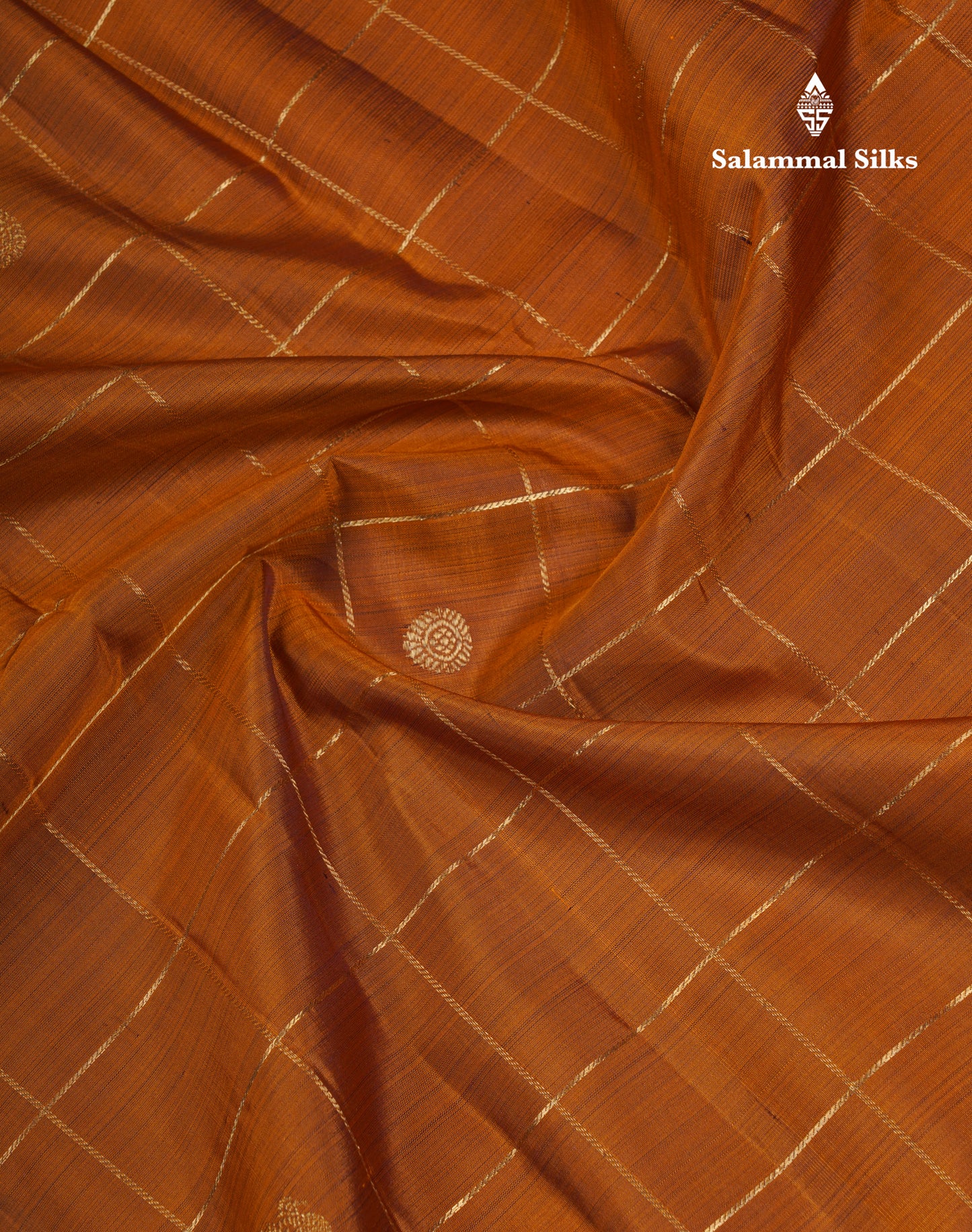 Brown Zari Checks Pure Kanjivaram Silk Saree With Contrast Magenta Traditional Border