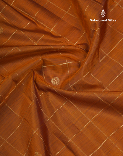 Brown Zari Checks Pure Kanjivaram Silk Saree With Contrast Magenta Traditional Border