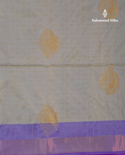 Beautiful Light Rexona Green Zari Checks With Butta Soft Silk Mix Saree With Contrast Dark Purple Blouse