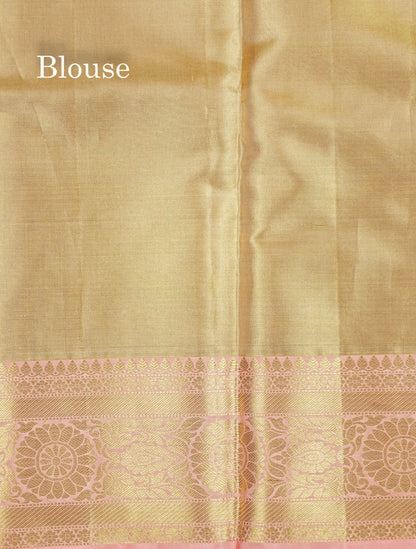 Sandal Tissue Bridal Pure Kanjivaram Silk Saree With Contrast Peach Border