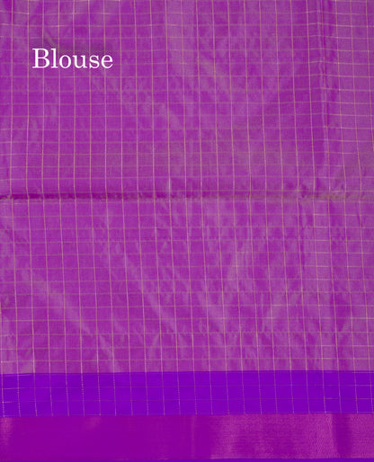 Beautiful Light Rexona Green Zari Checks With Butta Soft Silk Mix Saree With Contrast Dark Purple Blouse