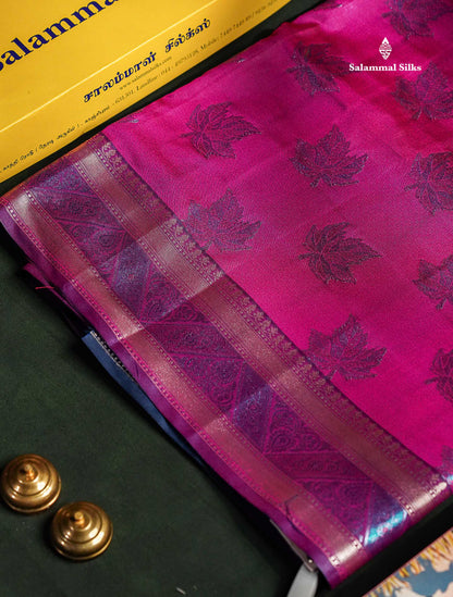 Dual Tone Pink Semi Raw Silk Saree With Contrast Navy Blue Blouse