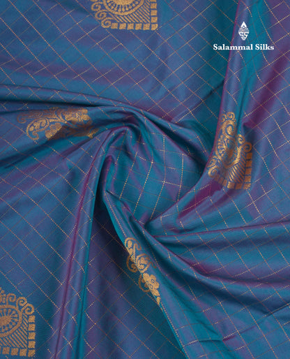 Beautiful Light Rexona Green Zari Checks With Butta Soft Silk Mix Saree With Contrast Dark Purple Blouse
